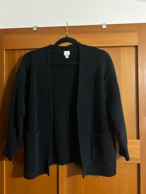 a new day Black Ribbed Open-Front Cardigan with Pockets